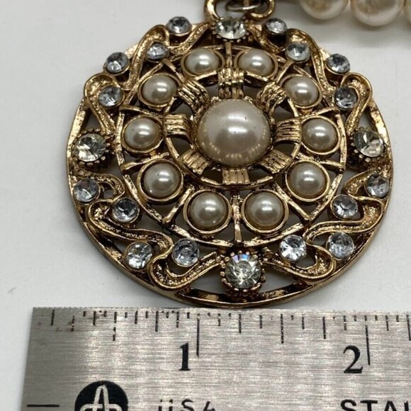 Victorian Set Simulated Pearl Choker 16" Necklace Pierced Earrings Rhinestone - Picture 14 of 16